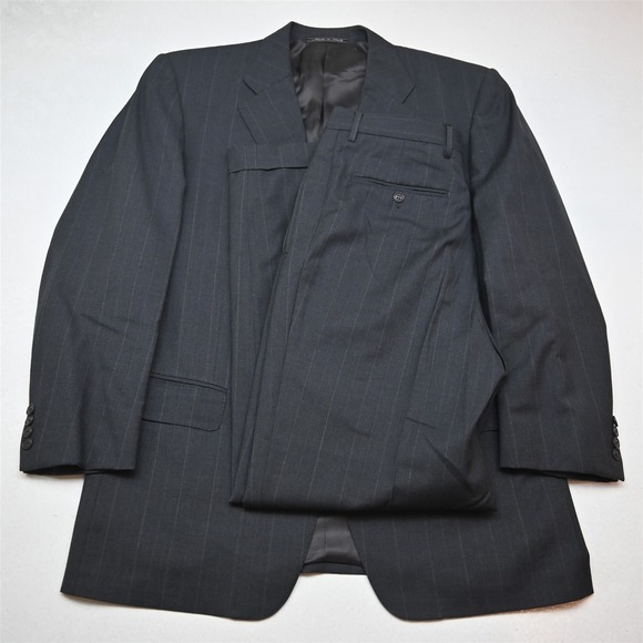 Vtg Italy Made Zegna Y2K Boxy 2000s 42R 31x32 Gray Chalk Stripe 100% Wool Suit